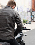 ol Bobber' | Classic Leather Motorbike Jacket in Distressed Charcoal Brown pictured from behind