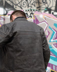 ol Bobber' | Classic Leather Motorbike Jacket in Distressed Charcoal Brown