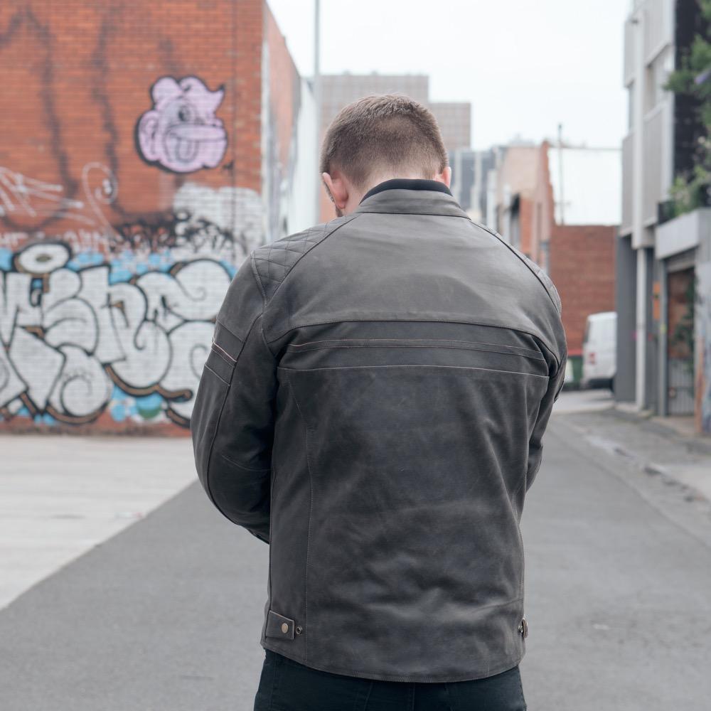 ol Bobber' | Classic Leather Motorbike Jacket in Distressed Charcoal Brown