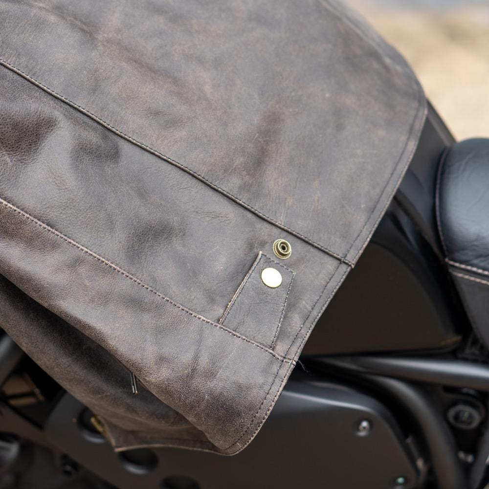 ol Bobber' | Classic Leather Motorbike Jacket in Distressed Charcoal Brown waist buttons