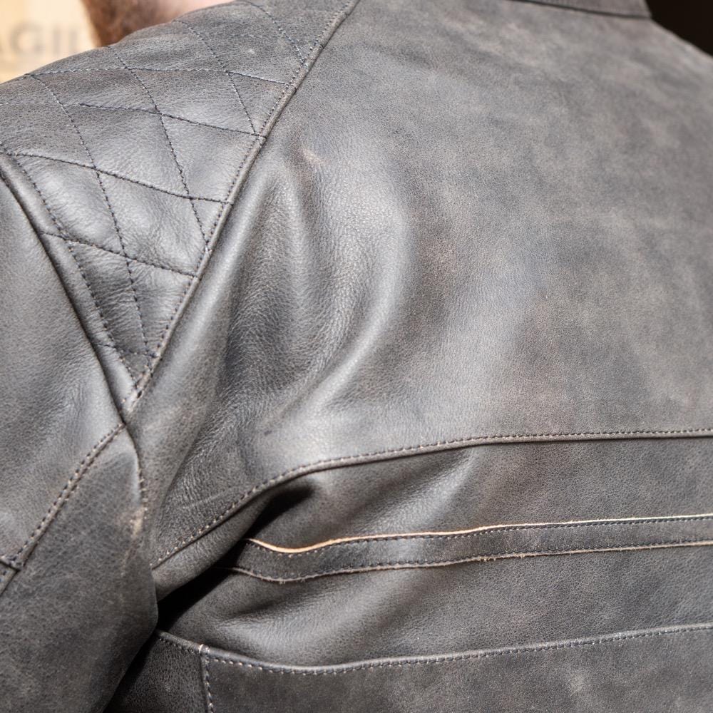 ol Bobber' | Classic Leather Motorbike Jacket in Distressed Charcoal Brown