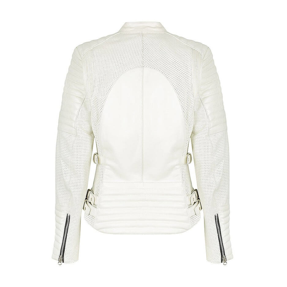 Black Arrow Moto | Wild & Free Perforated Leather Jacket - White - Women's Leather Jackets - Peak Moto