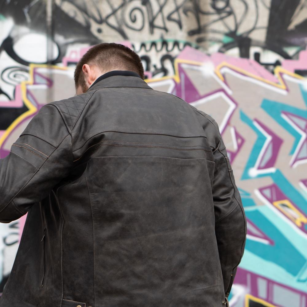 ol Bobber' | Classic Leather Motorbike Jacket in Distressed Charcoal Brown