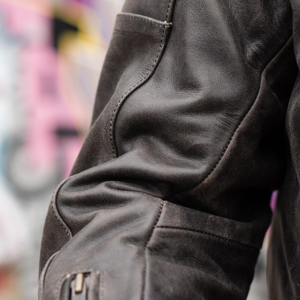 ol Bobber' | Classic Leather Motorbike Jacket in Distressed Charcoal Brown