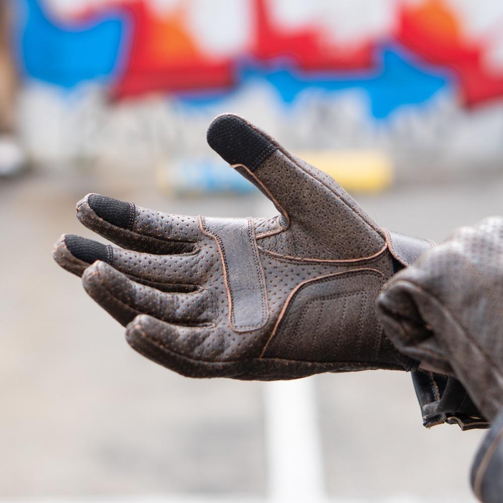 Thumpa&#39;s Short Cuff Brown Leather Motorbike Gloves