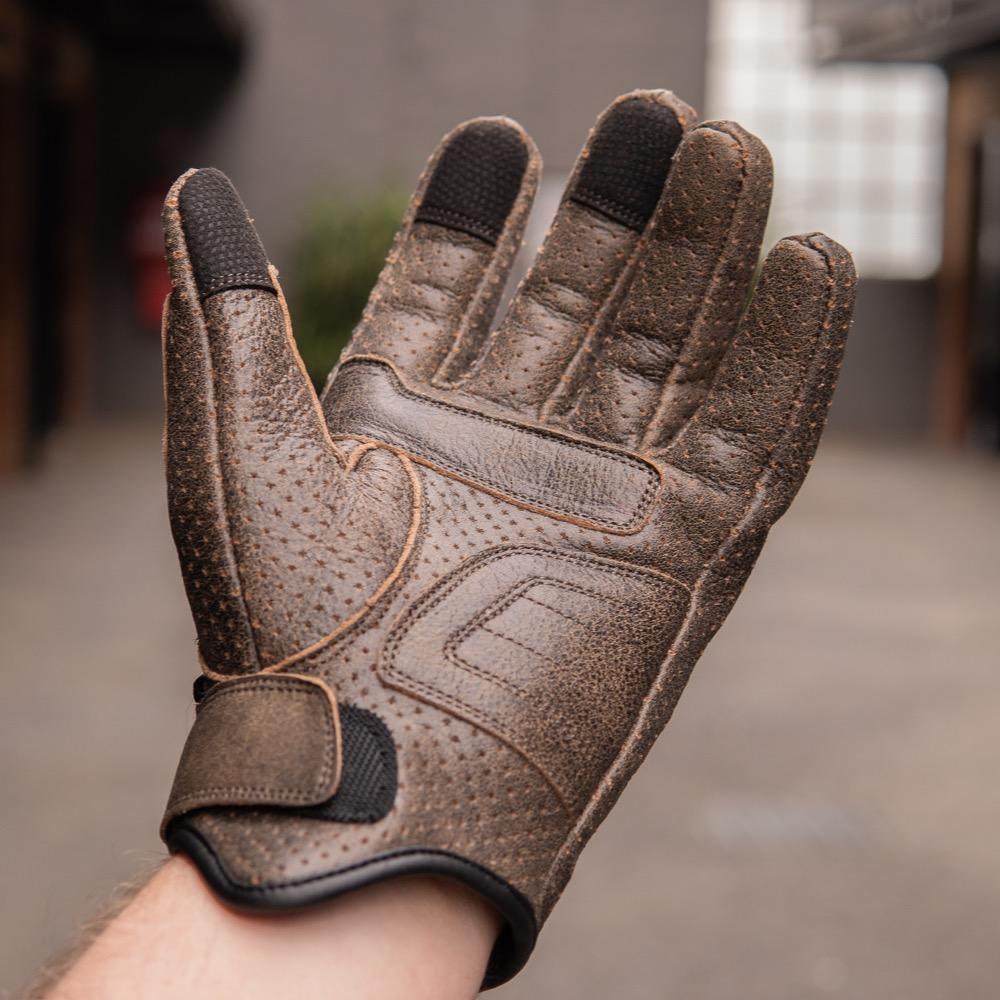 Thumpa&#39;s Short Cuff Brown Leather Motorbike Gloves