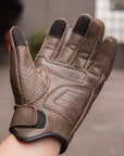 Thumpa's Short Cuff Brown Leather Motorbike Gloves