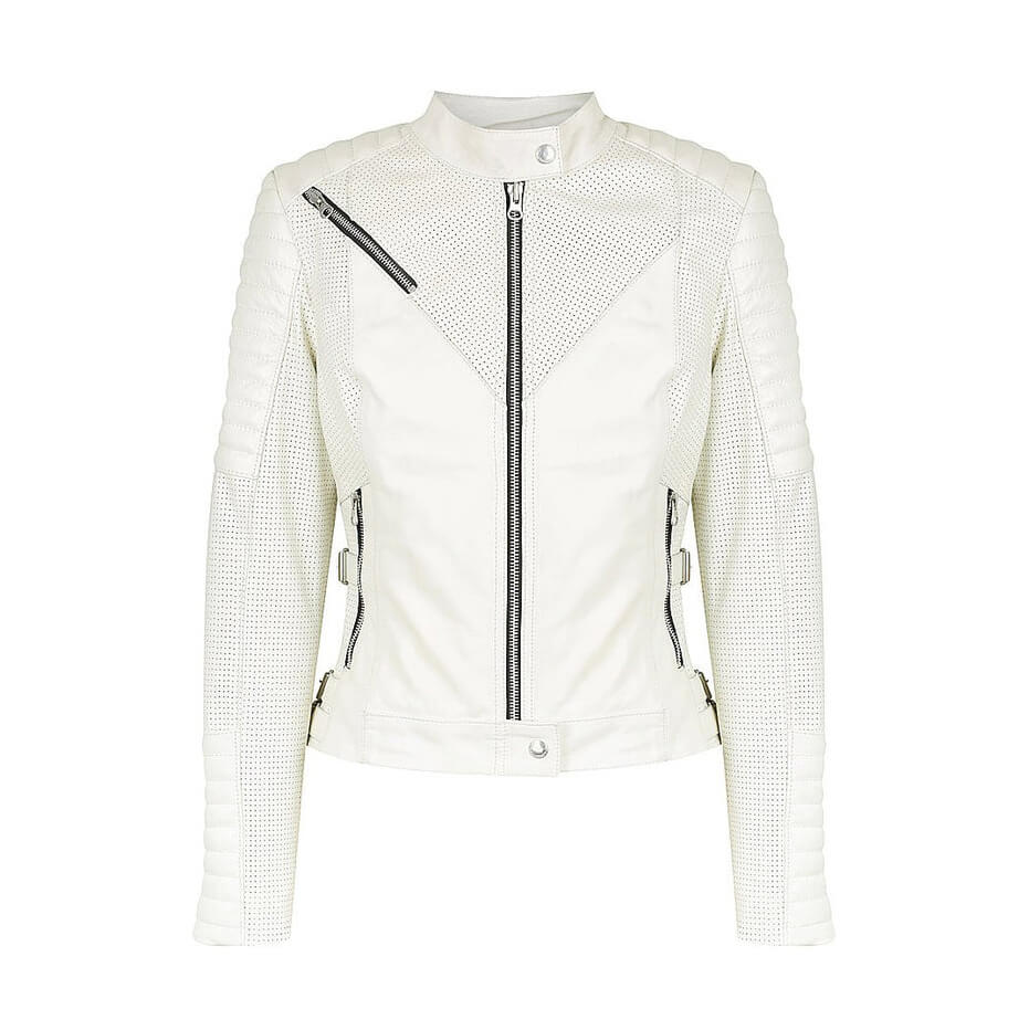 Black Arrow Moto | Wild & Free Perforated Leather Jacket - White - Women's Leather Jackets - Peak Moto