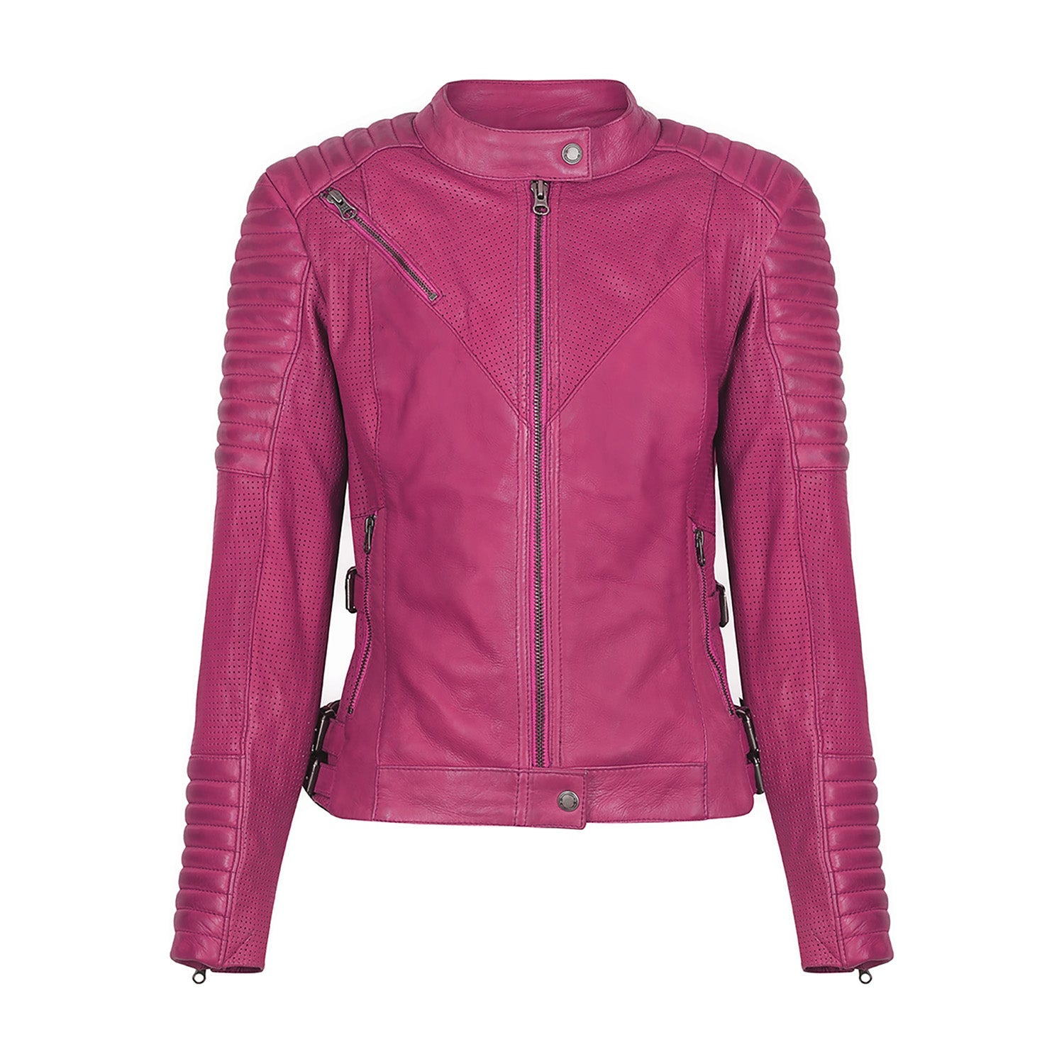 Black Arrow Moto | Wild & Free Perforated Leather Jacket - Pink - PREORDER - Women's Leather Jackets - Peak Moto