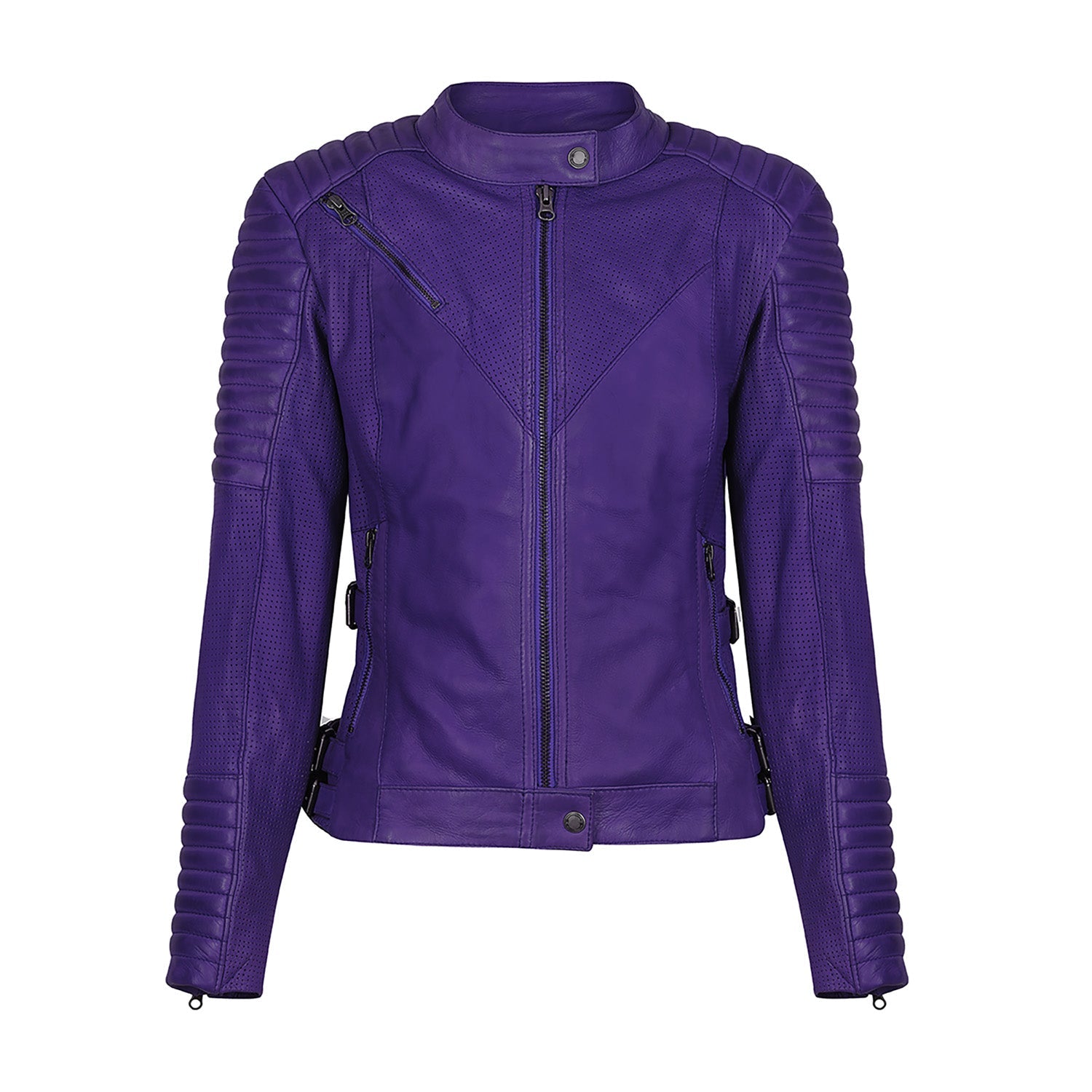 Black Arrow Moto | Wild &amp; Free Perforated Leather Jacket - Royal Purple - PREORDER - Women&#39;s Leather Jackets - Peak Moto