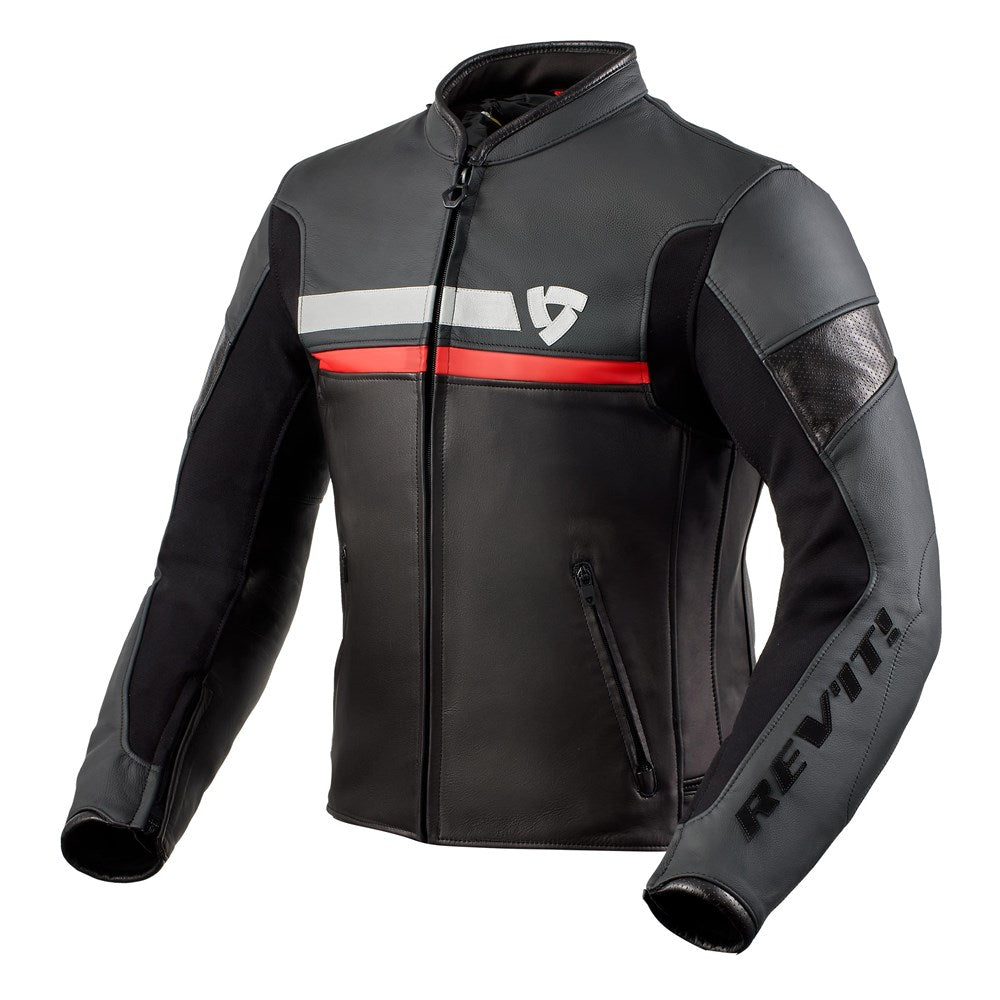 REV'IT! | Mile Men's Leather Jacket - Black - Red - Men's Leather Jackets - Peak Moto