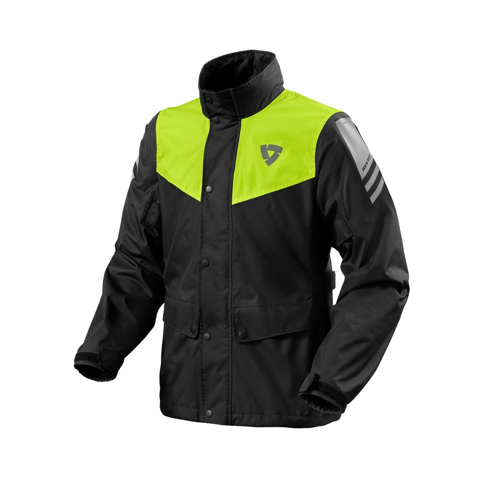 REV'IT! | Nitric 4 H2O Rain Jacket - Black - Neon Yellow - Rainwear & Safety - Peak Moto