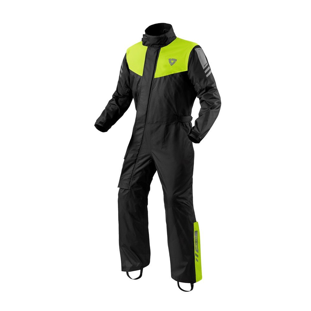 REV'IT! | Pacific 4 H2O Rainsuit - Black - Neon Yellow - Rainwear & Safety - Peak Moto