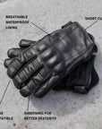 'Shorties' 2.0 Short Black Leather Waterproof Motorbike Gloves
