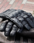 'Shorties' 2.0 Short Black Leather Waterproof Motorbike Gloves