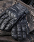 'Shorties' 2.0 Short Black Leather Waterproof Motorbike Gloves