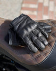 'Shorties' 2.0 Short Black Leather Waterproof Motorbike Gloves